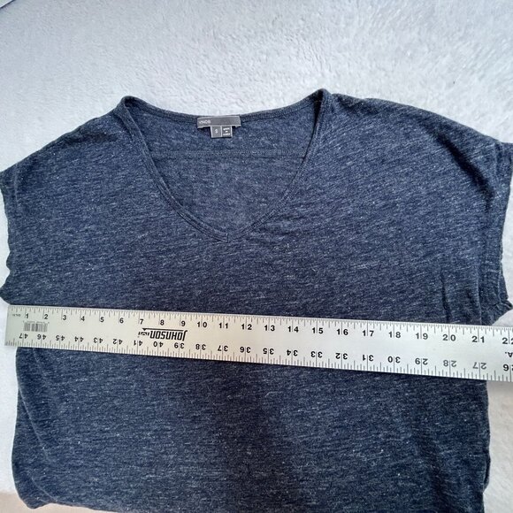 Vince Womens V-Neck Short Sleeve Top Small Linen Heathered Navy Casual Relaxed - Picture 7 of 8